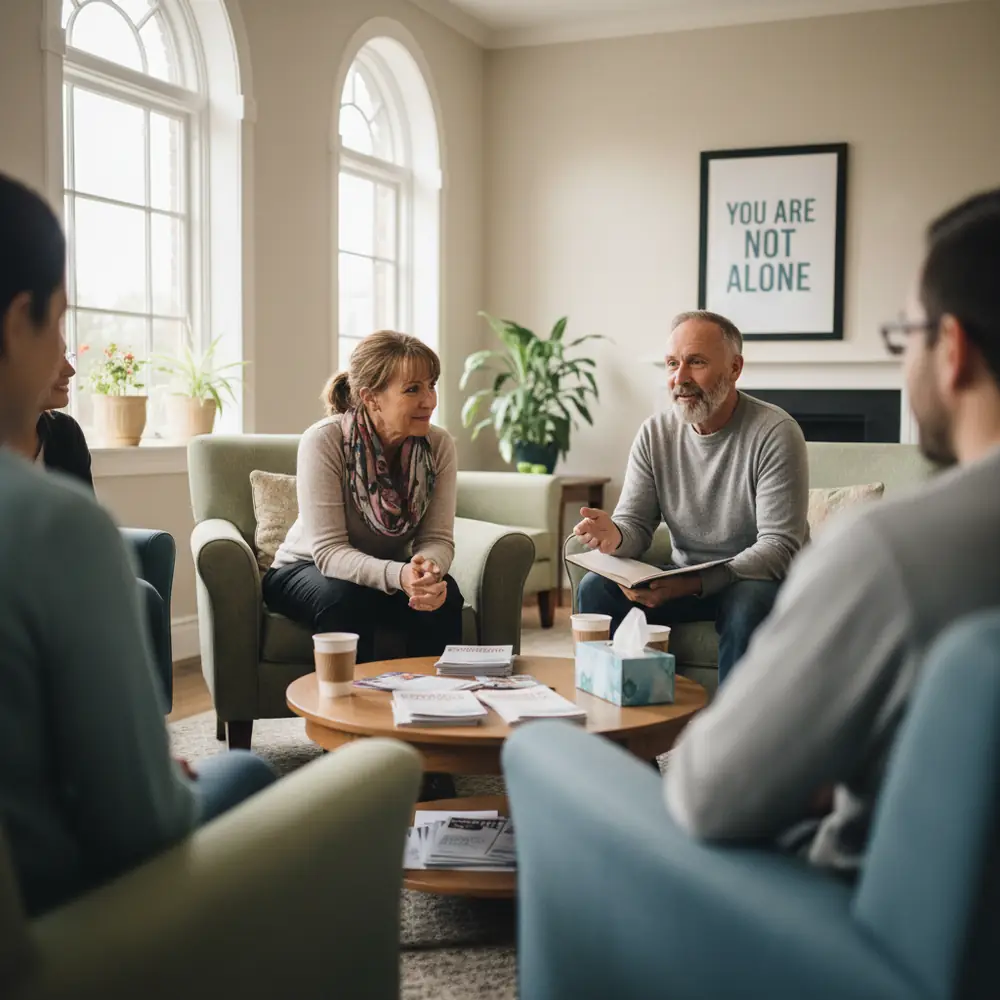 Diverse community of people engaging in health discussion and support group